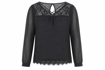 Savida Women's Black Lace Long Sleeve Blouse UK 10