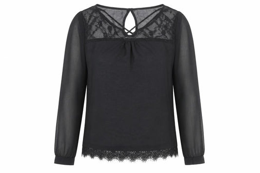 Savida Women's Black Lace Long Sleeve Blouse UK 10