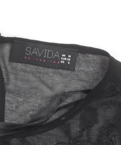 Savida Women's Black Lace Long Sleeve Blouse UK 10