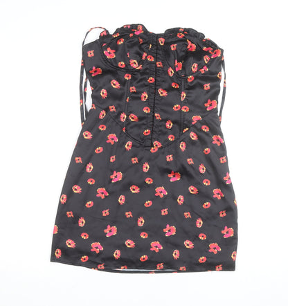 PrettyLittleThing Women’s Black Floral Satin Bodycon Dress UK 8