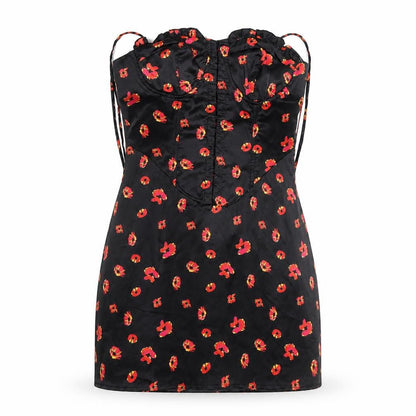 PRETTYLITTLETHING Women’s Black Floral Satin Bodycon Dress UK 8
