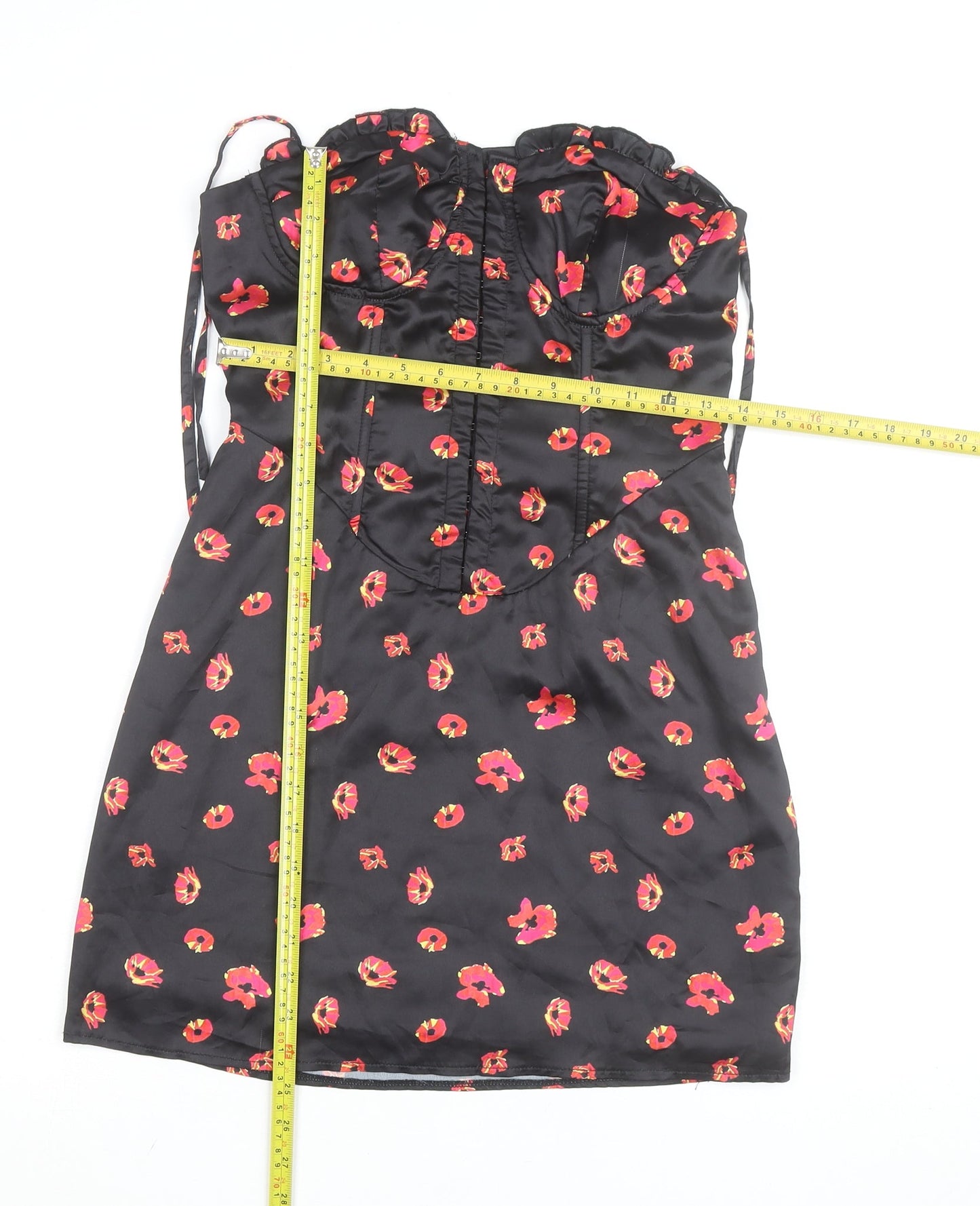 PrettyLittleThing Women’s Black Floral Satin Bodycon Dress UK 8