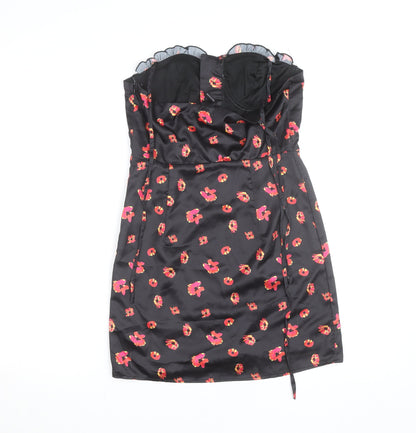 PrettyLittleThing Women’s Black Floral Satin Bodycon Dress UK 8