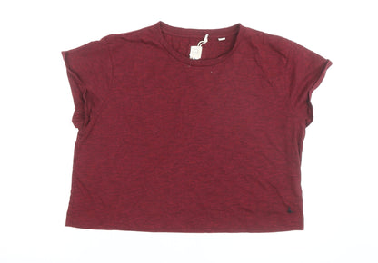 Jack Wills Women Red Cropped Jersey T-Shirt UK 14 Regular Fit