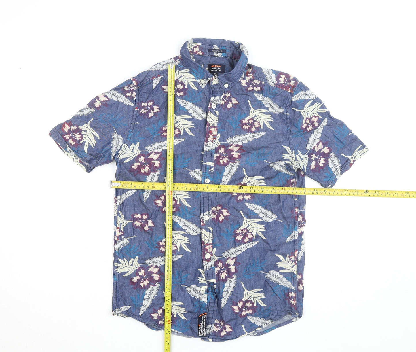 Superdry Men's Blue Floral Hawaiian Short Sleeve Button-Up Shirt Size S