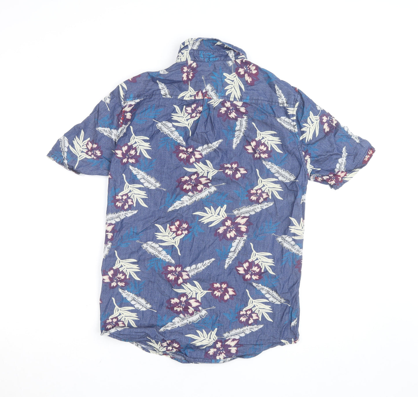 Superdry Men's Blue Floral Hawaiian Short Sleeve Button-Up Shirt Size S