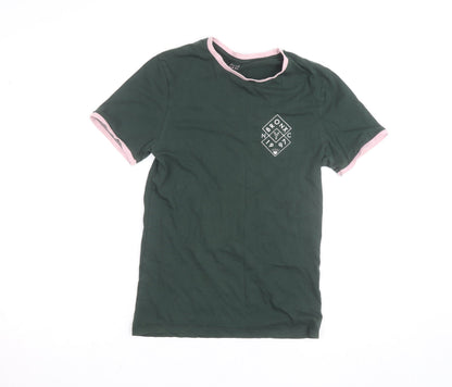 River Island Women Green Pink Ringer T-Shirt Small Muscle Fit
