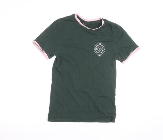 River Island Women Green Pink Ringer T-Shirt Small Muscle Fit