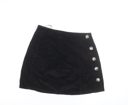 Denim Co. Women’s Black Corduroy Button Short Skirt Size 8