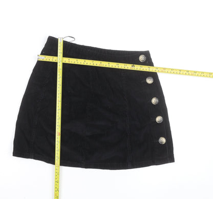 Denim Co. Women’s Black Corduroy Button Short Skirt Size 8