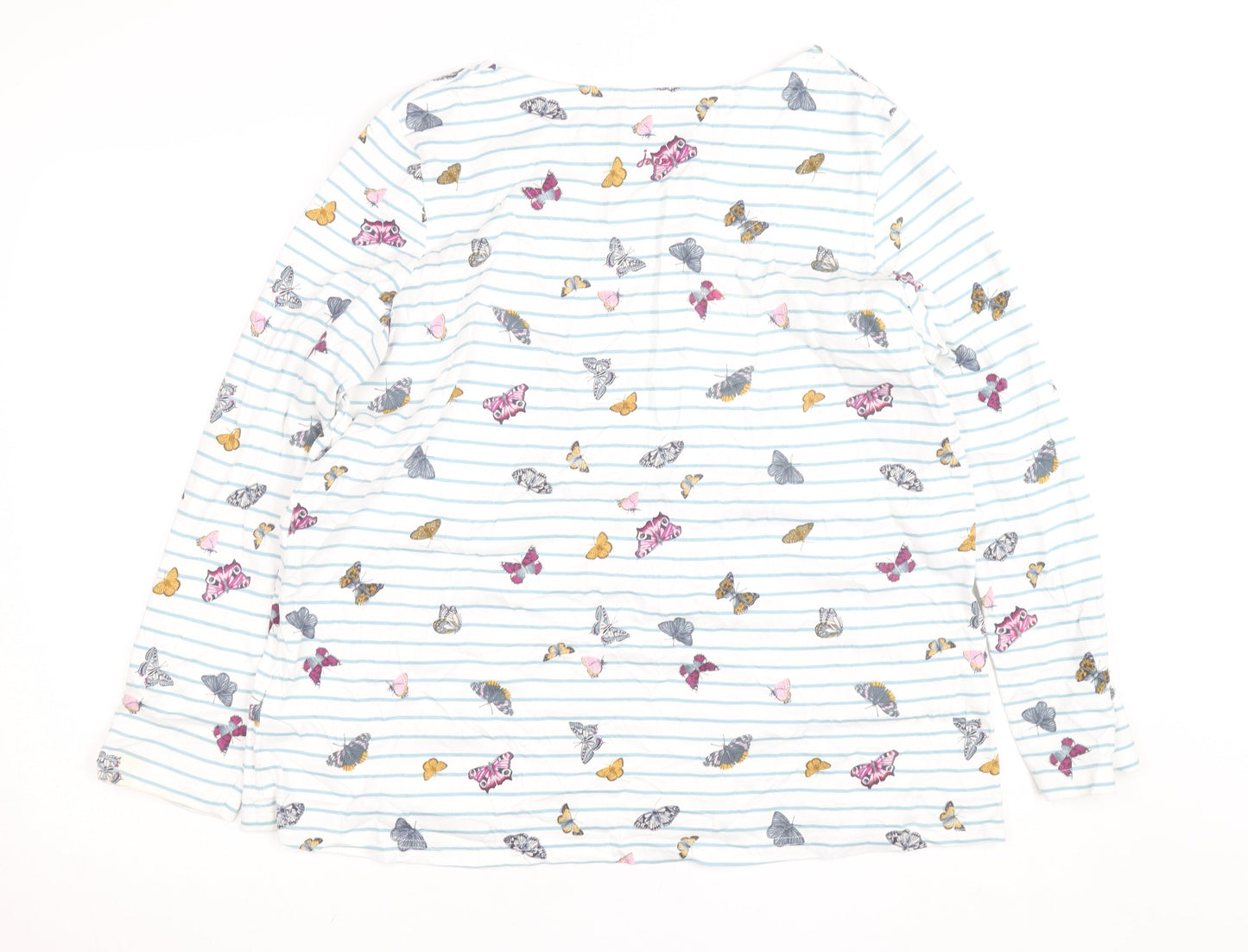 Joules Women White Butterfly Stripe Long Sleeve Cotton Top UK 20