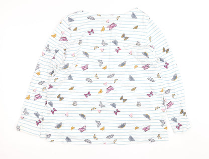 Joules Women White Butterfly Stripe Long Sleeve Cotton Top UK 20