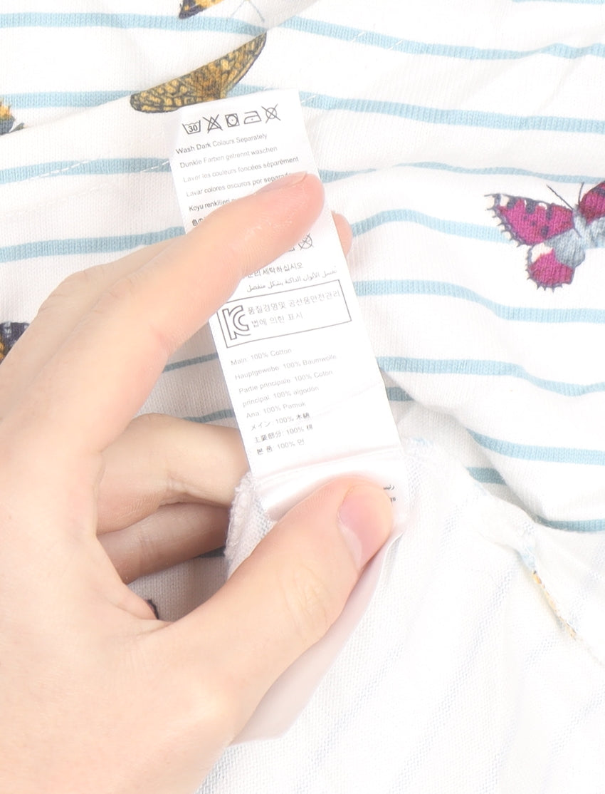 Joules Women White Butterfly Stripe Long Sleeve Cotton Top UK 20
