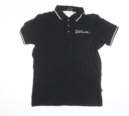 Just Cavalli Men's Black Polo Shirt Size L Cotton Stretch Designer