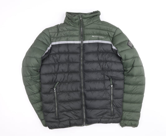 Crosshatch Men’s Green Black Puffer Jacket Size L Regular Fit