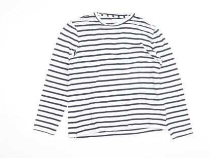 GAP Men's White Navy Striped Long Sleeve Cotton Shirt L