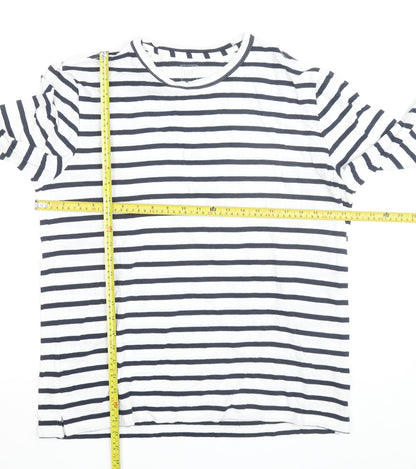 GAP Men's White Navy Striped Long Sleeve Cotton Shirt L