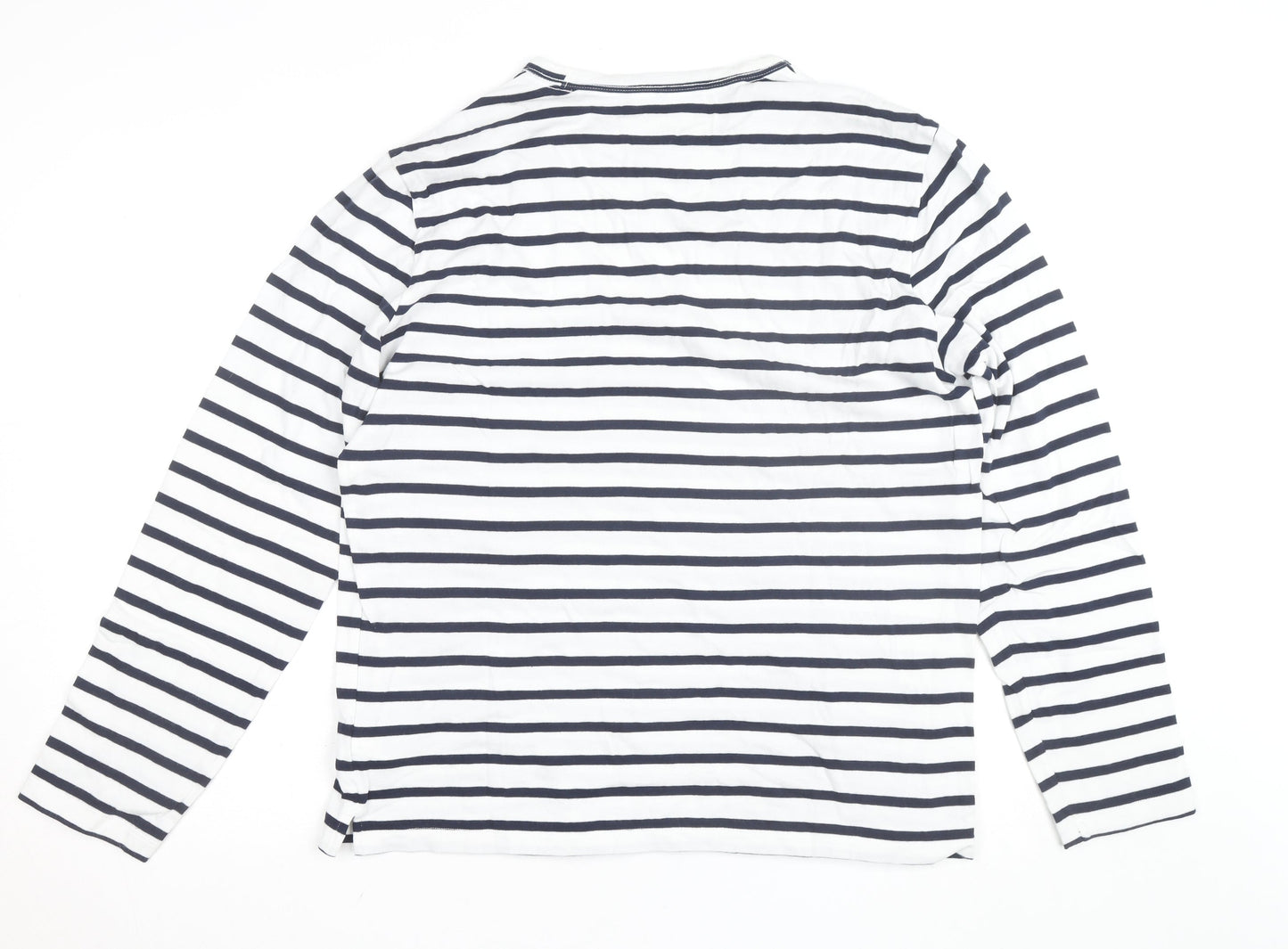 GAP Men's White Navy Striped Long Sleeve Cotton Shirt L
