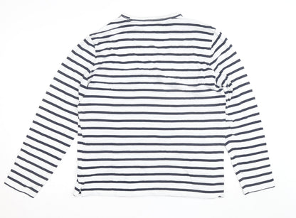 GAP Men's White Navy Striped Long Sleeve Cotton Shirt L