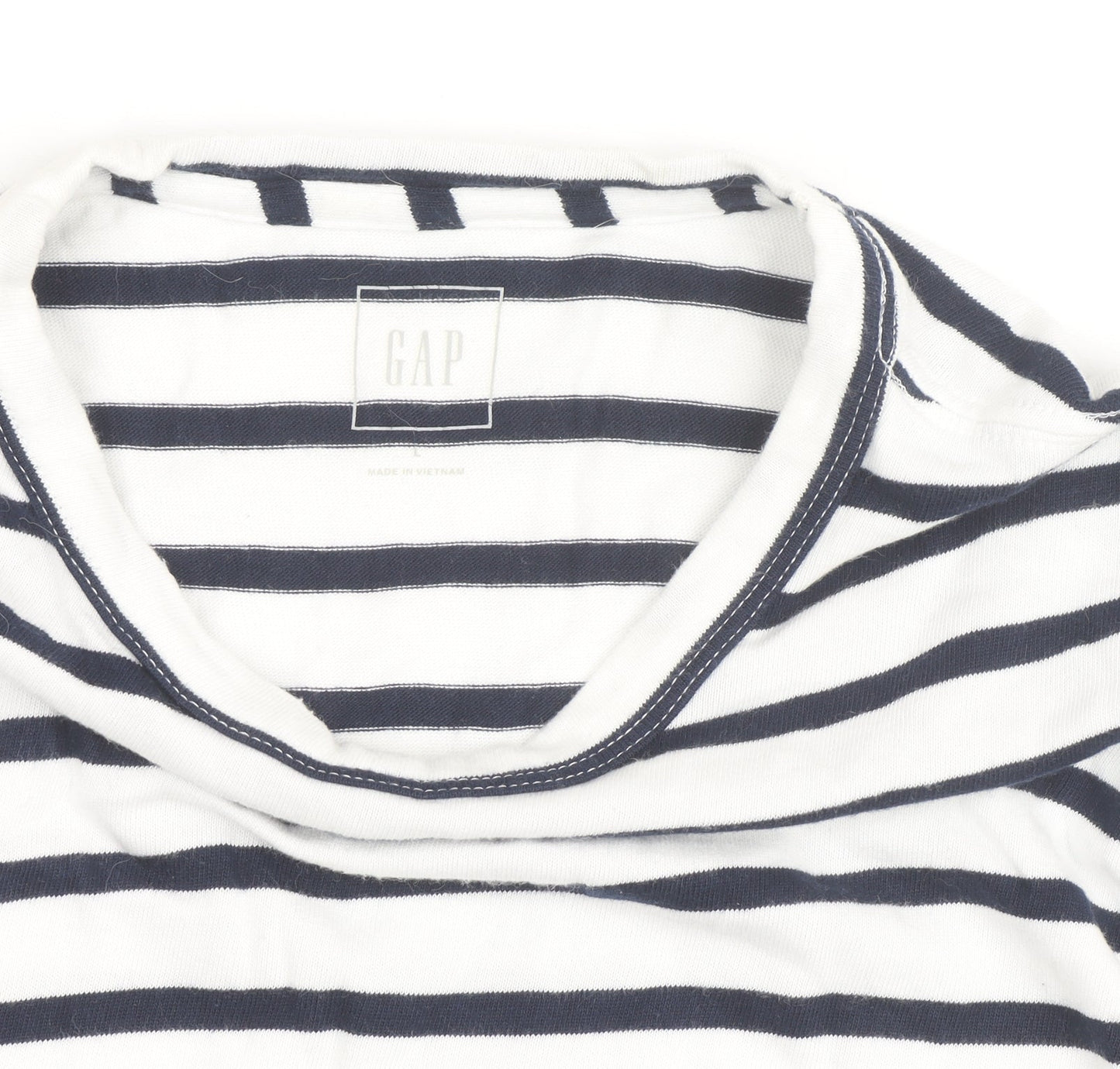 GAP Men's White Navy Striped Long Sleeve Cotton Shirt L