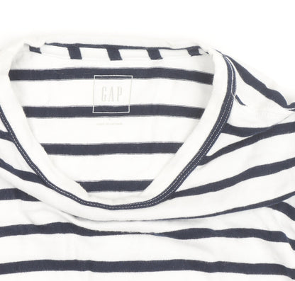 GAP Men's White Navy Striped Long Sleeve Cotton Shirt L