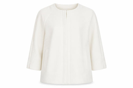 Front view of Dunnes Women’s Ivory Woven Tunic Blouse, size UK 10, 3/4 Sleeve