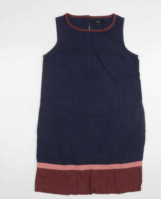 Next Women Blue Linen Sleeveless Shift Dress Size 8