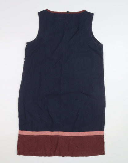 Next Women Blue Linen Sleeveless Shift Dress Size 8