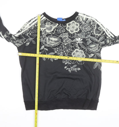 Adidas Unisex Black Floral Crew Neck Sweatshirt Size S