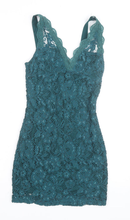 Topshop Women’s Green Lace Bodycon Dress UK 6 Sleeveless Partywear