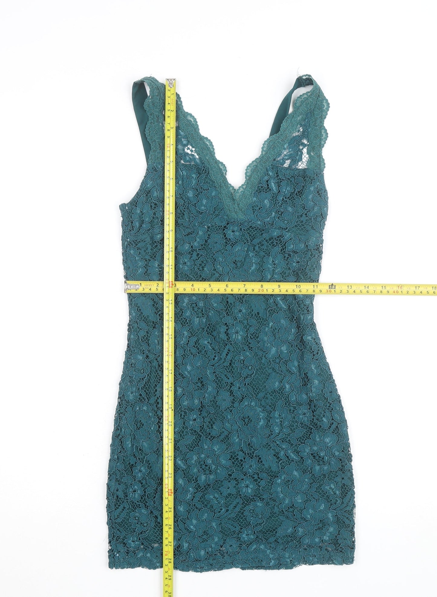 Topshop Women’s Green Lace Bodycon Dress UK 6 Sleeveless Partywear