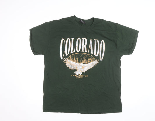 boohooMAN Men's Green Colorado Graphic T-Shirt Size M