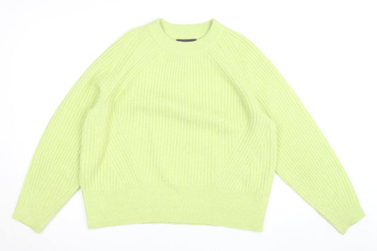 Marks and Spencer Women Green Crew Neck Ribbed Knit Jumper L