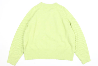 Marks and Spencer Women Green Crew Neck Ribbed Knit Jumper L