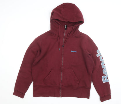 Bench Men's Red XL Full Zip Hoodie with Logo Design