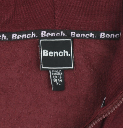 Bench Men's Red XL Full Zip Hoodie with Logo Design
