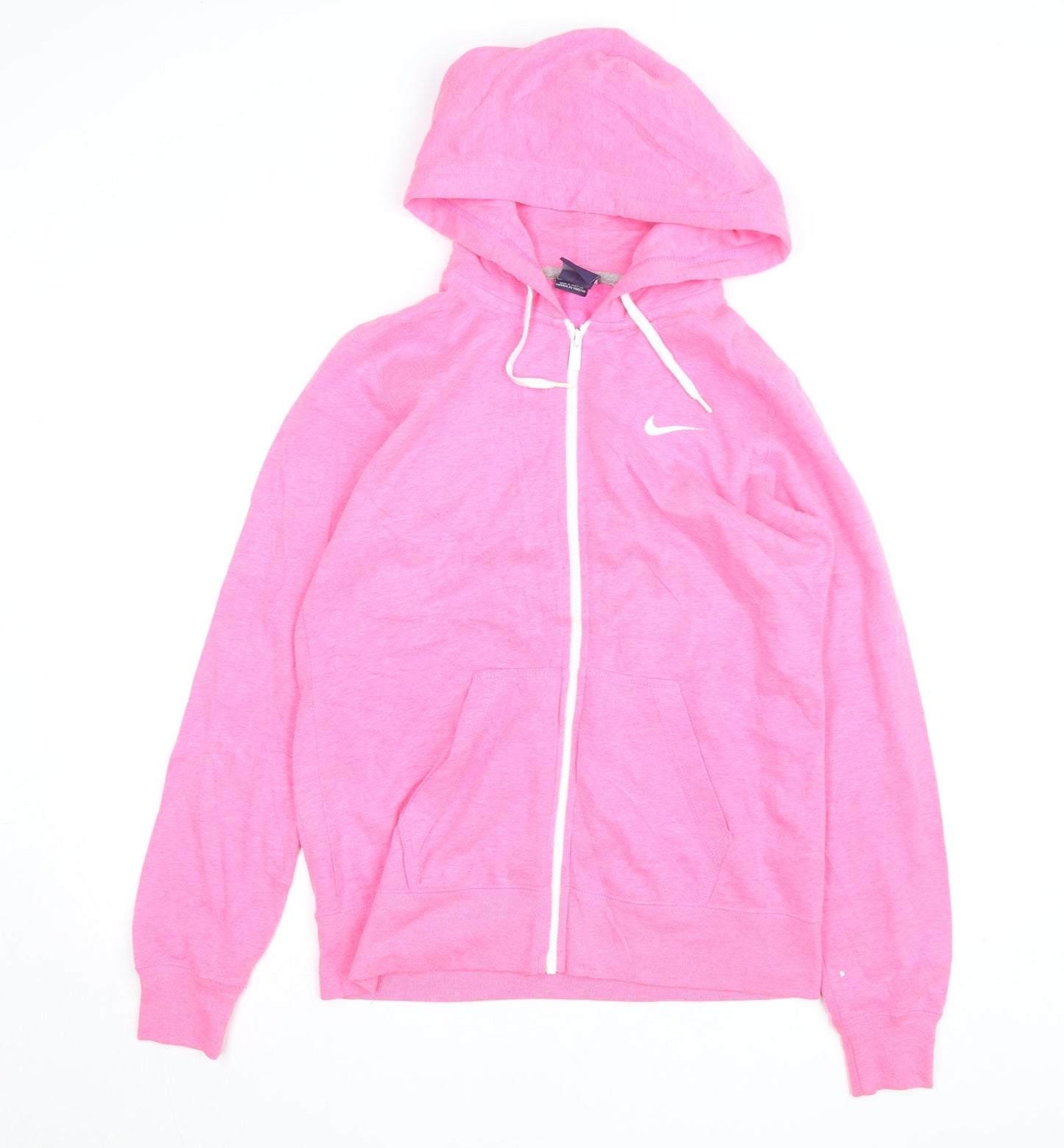 Nike Womens Pink Full Zip Hoodie Size L - Cotton Blend Casual Sweatshirt