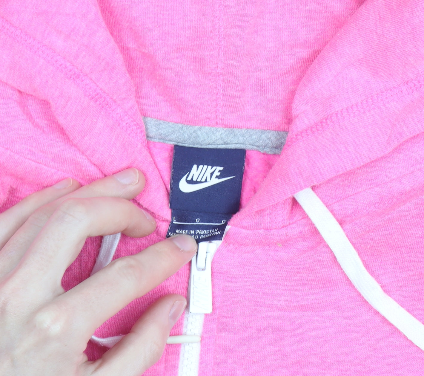 Nike Womens Pink Full Zip Hoodie Size L - Cotton Blend Casual Sweatshirt