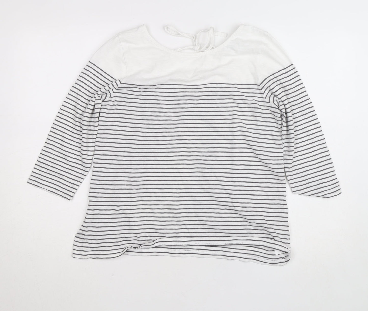 The White Company Womens White Striped 3/4 Sleeve Cotton Jersey Top L