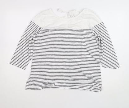 The White Company Womens White Striped 3/4 Sleeve Cotton Jersey Top L