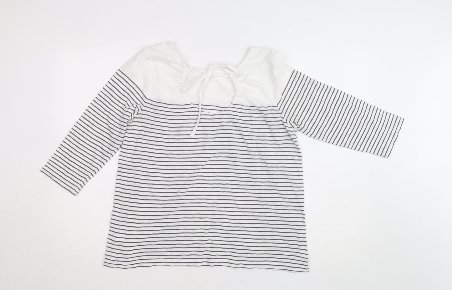 The White Company Womens White Striped 3/4 Sleeve Cotton Jersey Top L