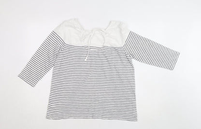 The White Company Womens White Striped 3/4 Sleeve Cotton Jersey Top L