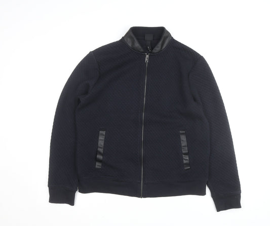 H&M Men Black Quilted Bomber Jacket Size M Full Zip Casual