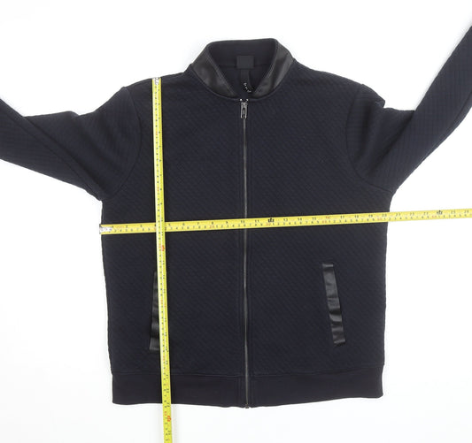 H&M Men Black Quilted Bomber Jacket Size M Full Zip Casual