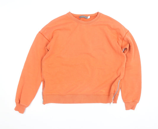 Mint Velvet Unisex Orange Crew Neck Zip Accent Cotton Sweatshirt Size S