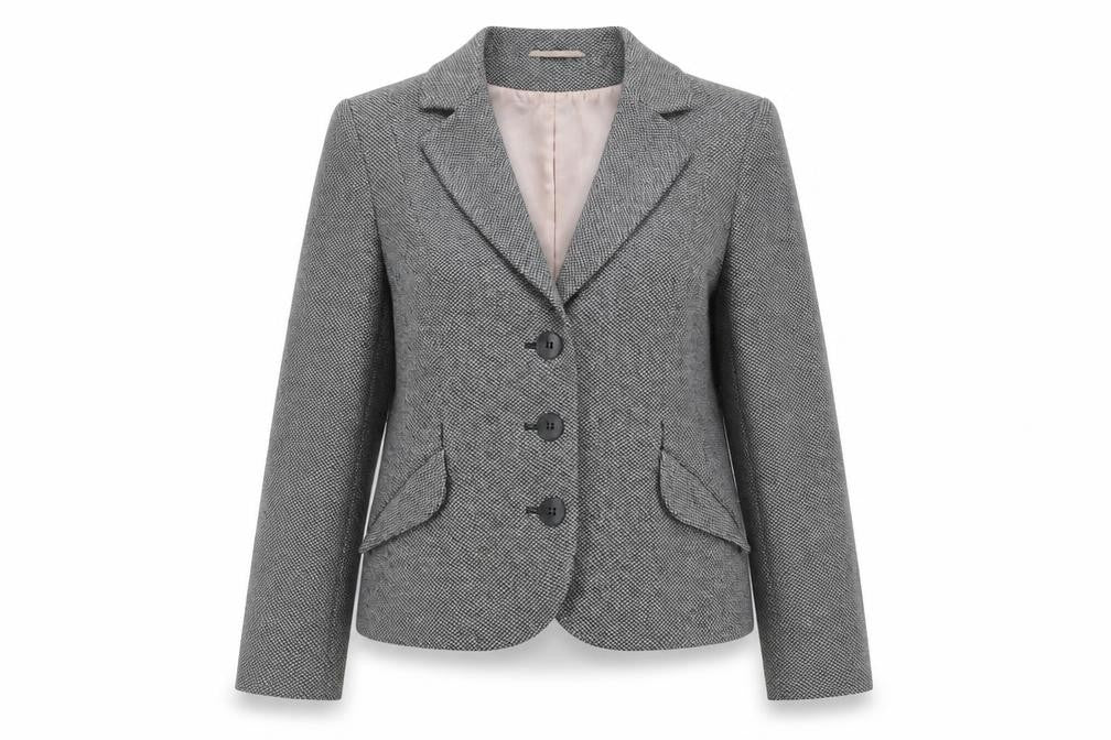 Monsoon Women Grey Tweed Single-Breasted Blazer UK 12 Classic Fit