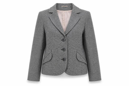 Monsoon Women Grey Tweed Single-Breasted Blazer UK 12 Classic Fit