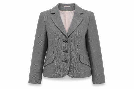 Monsoon Women Grey Tweed Single-Breasted Blazer UK 12 Classic Fit