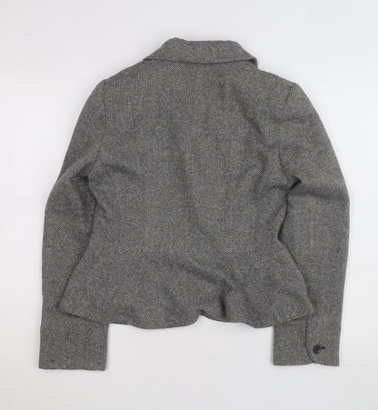 Monsoon Women Grey Tweed Single-Breasted Blazer UK 12 Classic Fit