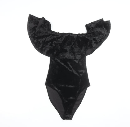 New Look Women's Black Velvet Off Shoulder Bodysuit Size 10